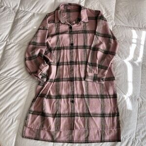 Wild Fable Pink Plaid Long Shirt Jacket Pockets Wool Poly Blend Women's Large